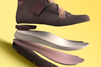 create 3d sneaker design, footwear product visualization, and cgi ads