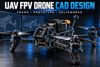 design uav quadcopter fpv drone mechanism solidworks 3d cad frame and prototype