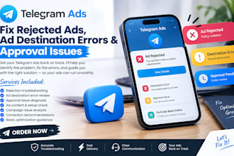 fix rejected telegram ads, ad destination errors and approval issues