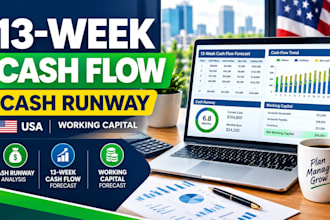 build USA cash runway, working capital and 13 week rolling cash flow forecast
