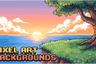 draw pixel art background, parallax scenery, and game assets