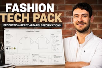create professional fashion flat sketches and technical drawings