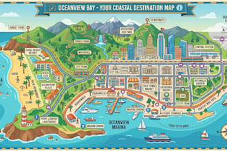 design city, tourism, resort and destination vector map illustrations
