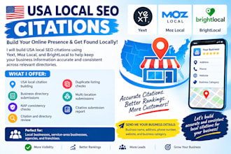 build USA local SEO citations using yext, moz local  brightlocal