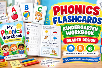 illustrate phonics flashcards and kindergarten phonics workbook reader design