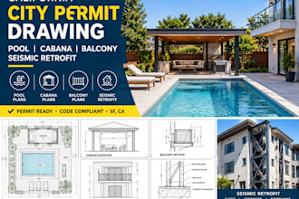 create city permit drawing for pool, cabana, balcony seismic retrofit sf, ca