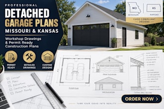 draw missouri and kansas detached garage plans workshop drawings