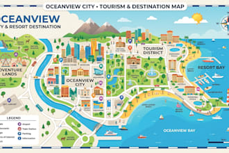 design city, tourism, resort and destination vector map illustrations