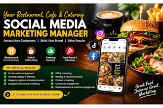 your restaurant social media marketing manager for cafe, food catering marketing