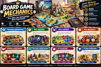 custom board game mechanics design board game rule book card illustration art