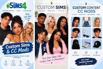 create a custom sims 4 character, cc mods, and unique 3d sim avatars