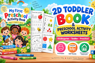 illustrate 2d children kindergarten toddler book preschool activity worksheet