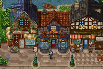 draw top down rpg pixel art tileset game background environment landscape scene