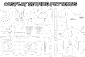 create sewing patterns for cosplay armor helmet props and cloths, eva foam props