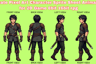 create pixel art character sprite sheet animation for 2d game 8bit 16bit rpg