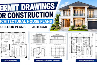 draft permit drawings for construction, architectural house plans, 2d floor plan