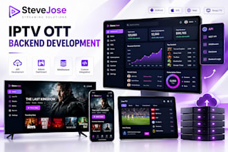 develop iptv and ott backend, API, admin dashboard and middleware