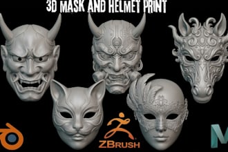 sculpt custom wearable 3d mask anime cosplay mask japanese oni mask for printing