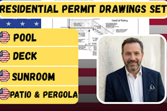 create city permit drawing set for deck, pool, covered patio pergola and sunroom