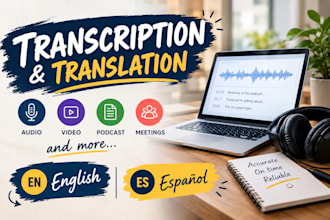 do english, spanish or german transcription of any audio file or video