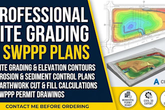 design site grading, erosion control, cut fill, civil 3d swppp permit plans