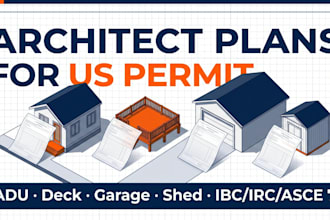 architect and design detailed adu deck garage plans for US permit