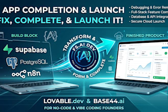 fix improve complete and launch ai built web or lovable base44, app publishing