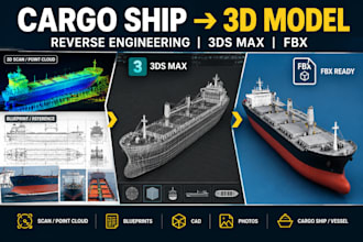 do 3d cargo ship cargo vessel from cad in 3ds max for visualization with fbx