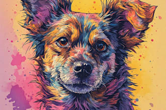 draw custom pet portrait in pop art style