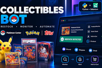 build a custom pokemon center, tcgplayer and topps restock bot