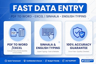 do fast data entry typing pdf to word and excel in sinhala english
