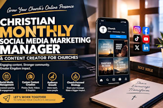 christain monthly social media marketing manager, content creator for churches