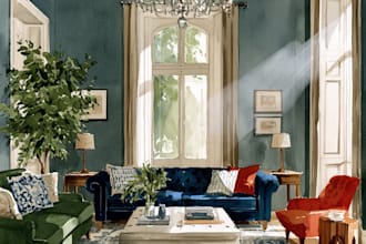 design your interior sketch in my watercolor style