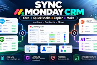 sync monday CRM xero quickbooks zapier make invoices contacts and flows vormac