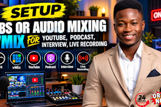 setup obs or audio mixing vmix for youtube, podcast,interview live recording