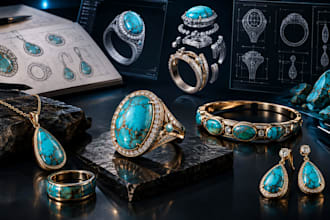 design turquoise jewelry, gemstone jewelry, natural stone jewelry in 3d cad