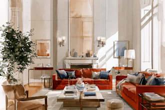 design your interior sketch into a watercolor drawing