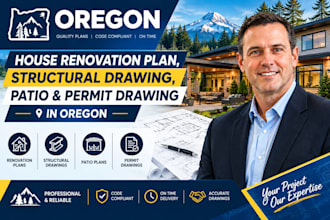 do house renovation plan, structural drawing, patio and permit drawing in oregon