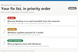 check your windows PC setup and send a plain english fix list