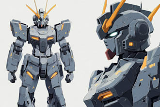 draw an amazing gundam mecha character illustration