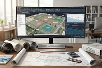 do civil engineering drainage design, pipe sizing, stormwater plan for permit