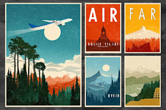 design vintage style travel posters with retro aesthetic, custom artwork