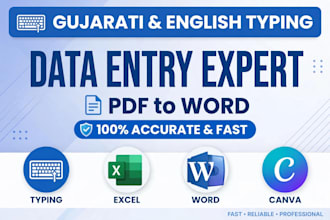 do fast data entry, gujarati english typing and pdf to word conversion