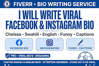 write catchy facebook bio , instagram bio and football  captions