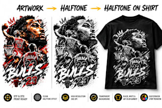 create halftone dtf dtg print ready files for t shirt