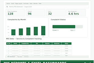 create an mis report or excel budget dashboard