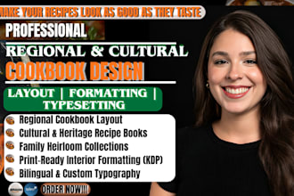 do regional cookbook layout design and cultural recipe book design