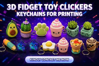 design custom 3d fidget clickers toy, flexi animal, keychain stl for 3d printing