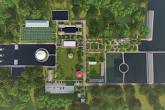 modern tropical waterfront recreational park,3d beach facilities,urban landscape