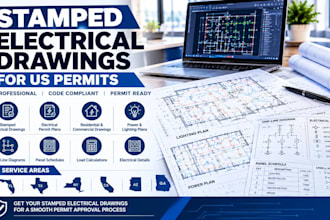 provide fl, tx, ny, ca, az, ga, stamped electrical drawings for permits in USA